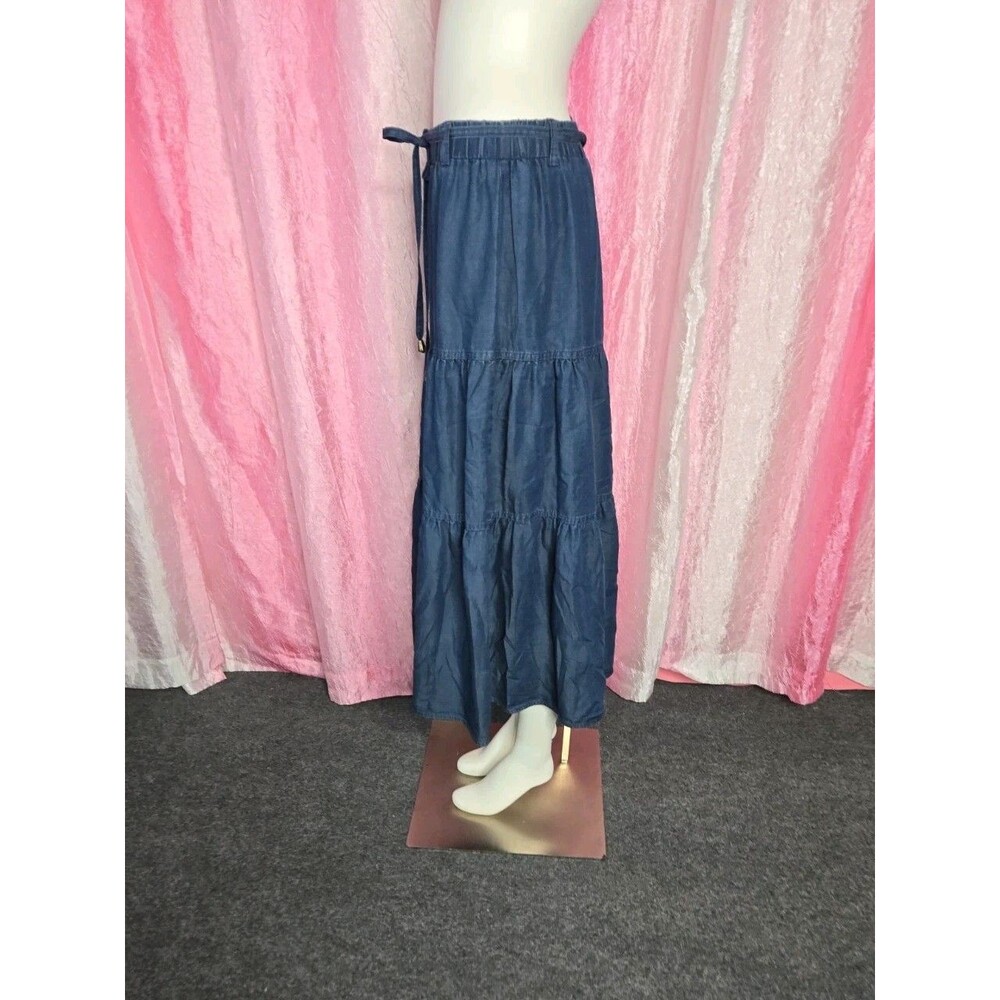 Frye and Co. Chambray Blue Denim Layered Western Boho Maxi Skirt Size Medium - Picture 7 of 12